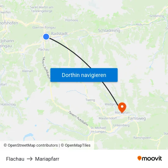 Flachau to Mariapfarr map