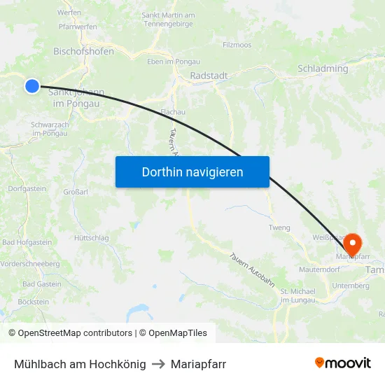 Mühlbach am Hochkönig to Mariapfarr map