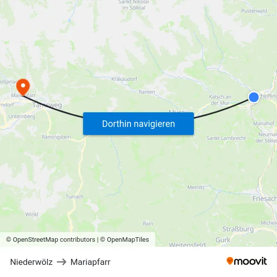 Niederwölz to Mariapfarr map