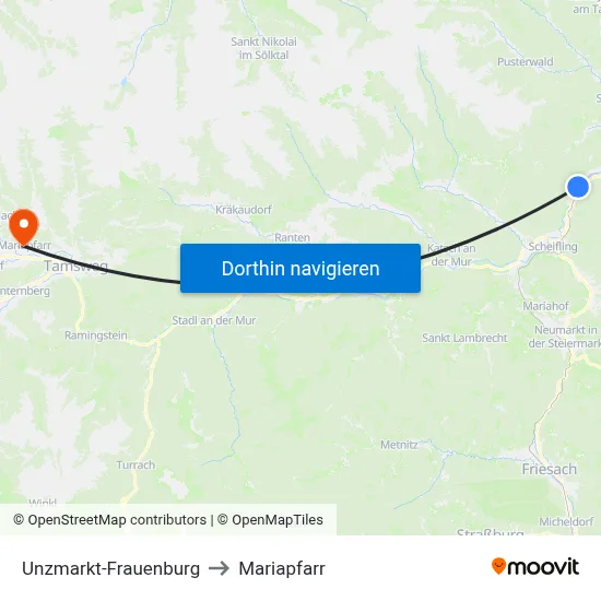 Unzmarkt-Frauenburg to Mariapfarr map