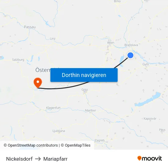 Nickelsdorf to Mariapfarr map