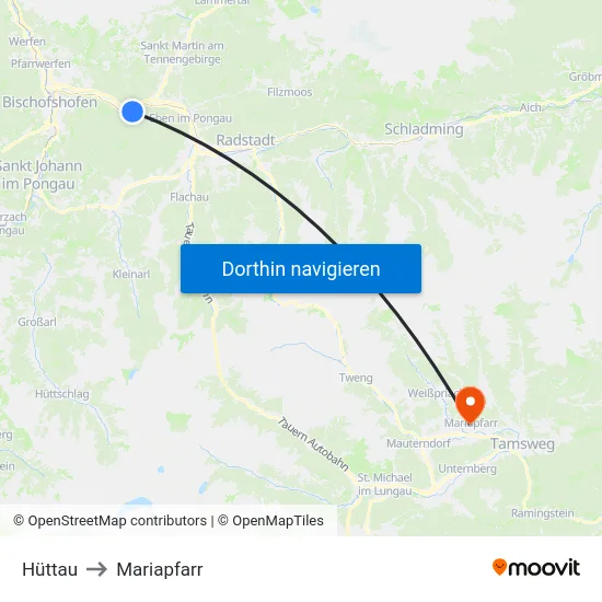 Hüttau to Mariapfarr map