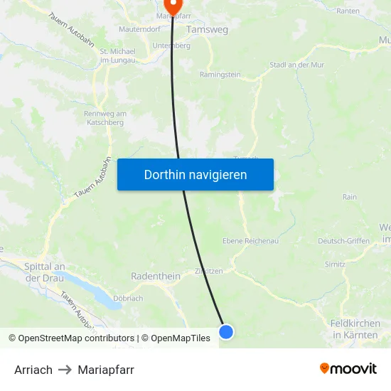 Arriach to Mariapfarr map