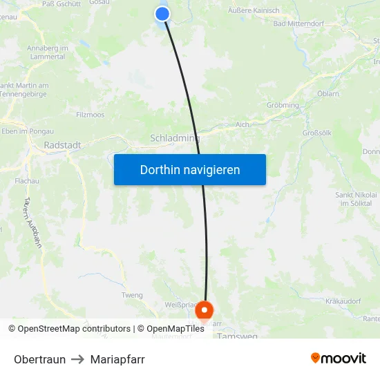 Obertraun to Mariapfarr map