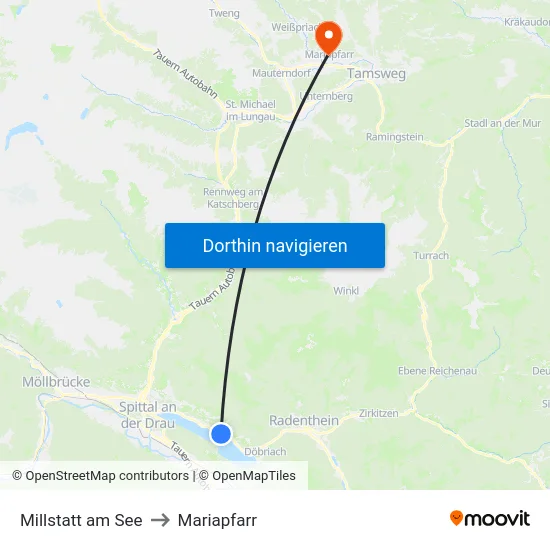 Millstatt am See to Mariapfarr map