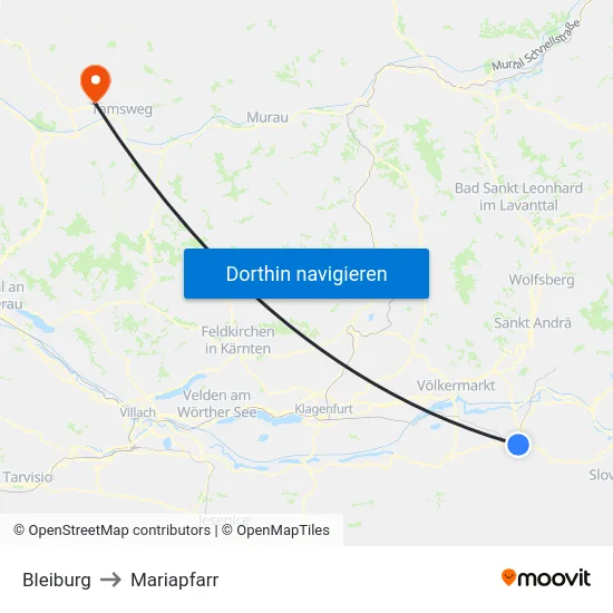 Bleiburg to Mariapfarr map