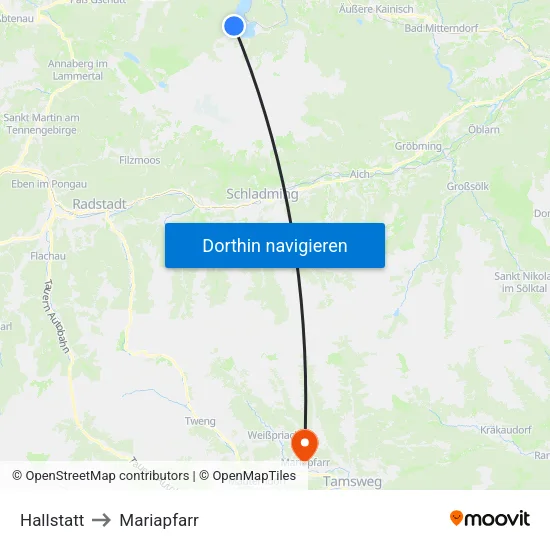 Hallstatt to Mariapfarr map