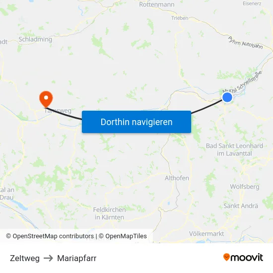 Zeltweg to Mariapfarr map