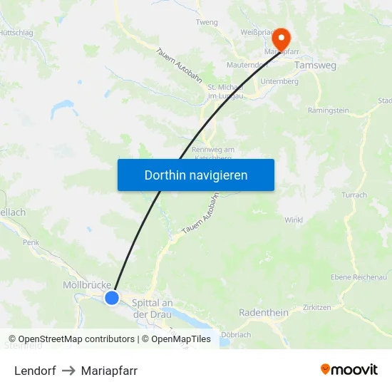 Lendorf to Mariapfarr map