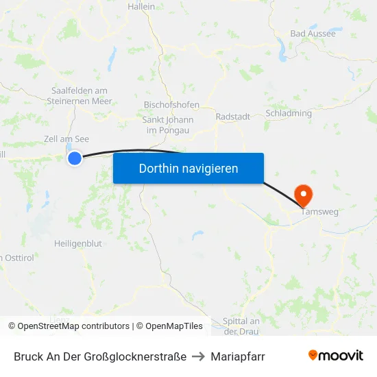 Bruck An Der Großglocknerstraße to Mariapfarr map