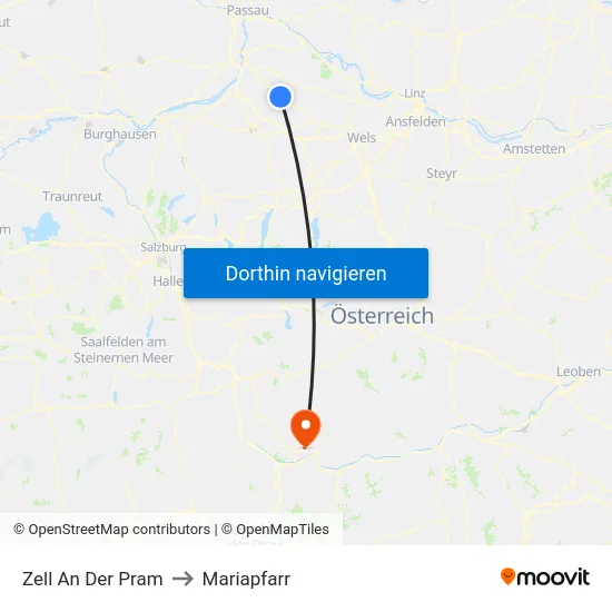 Zell An Der Pram to Mariapfarr map