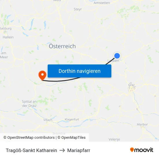 Tragöß-Sankt Katharein to Mariapfarr map