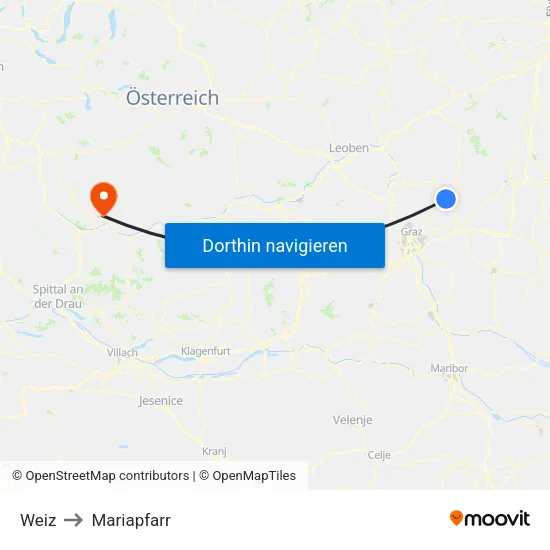 Weiz to Mariapfarr map