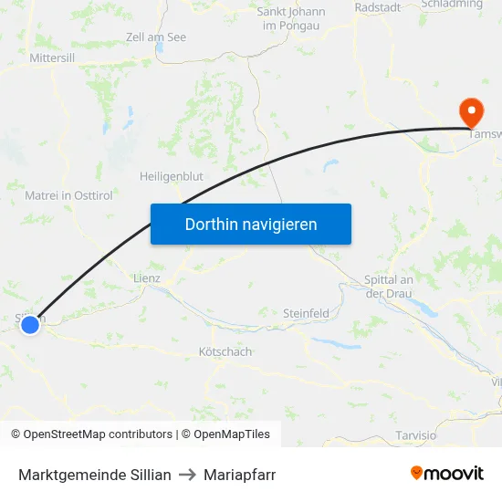 Marktgemeinde Sillian to Mariapfarr map