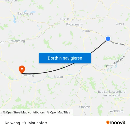 Kalwang to Mariapfarr map