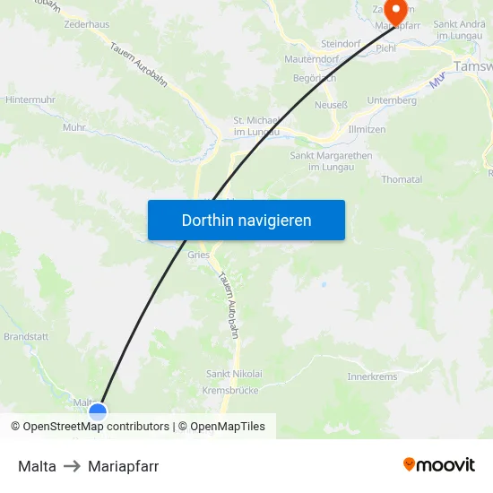 Malta to Mariapfarr map