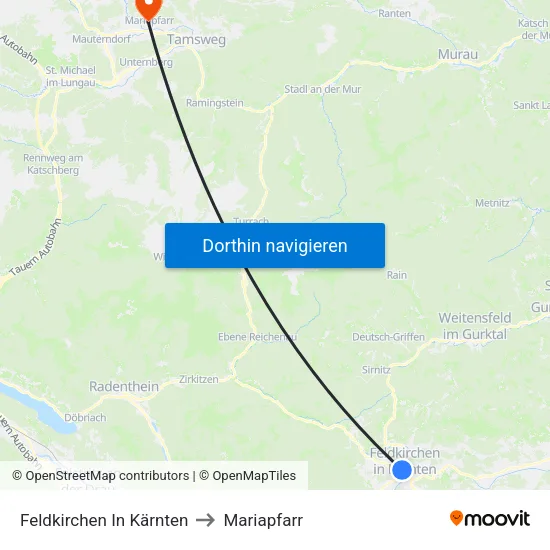 Feldkirchen In Kärnten to Mariapfarr map