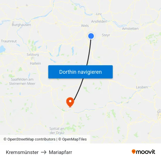 Kremsmünster to Mariapfarr map