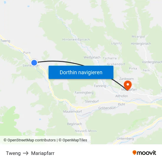 Tweng to Mariapfarr map