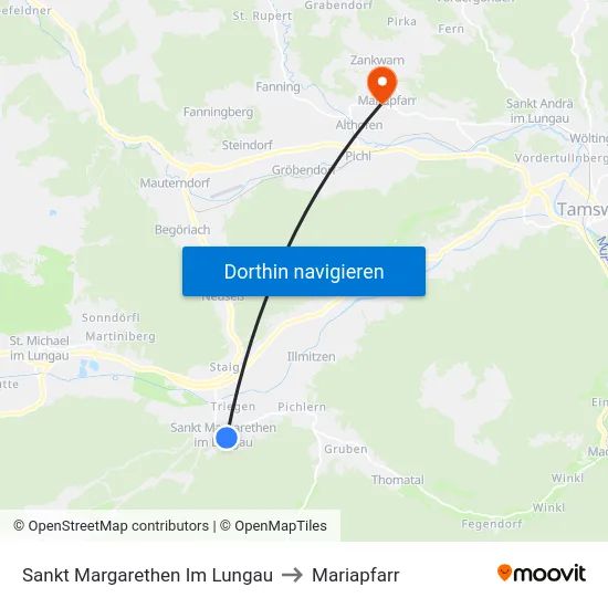 Sankt Margarethen Im Lungau to Mariapfarr map