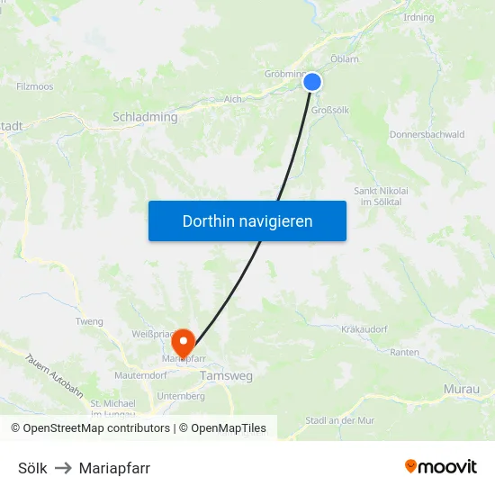 Sölk to Mariapfarr map
