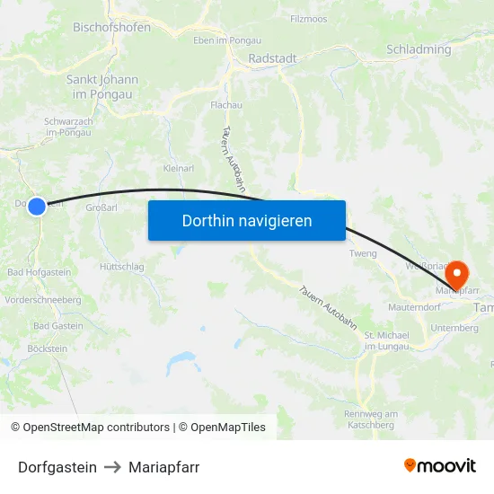 Dorfgastein to Mariapfarr map