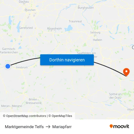 Marktgemeinde Telfs to Mariapfarr map