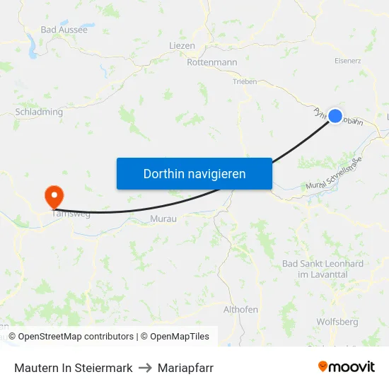 Mautern In Steiermark to Mariapfarr map