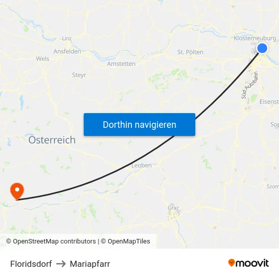 Floridsdorf to Mariapfarr map