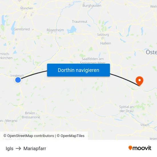 Igls to Mariapfarr map