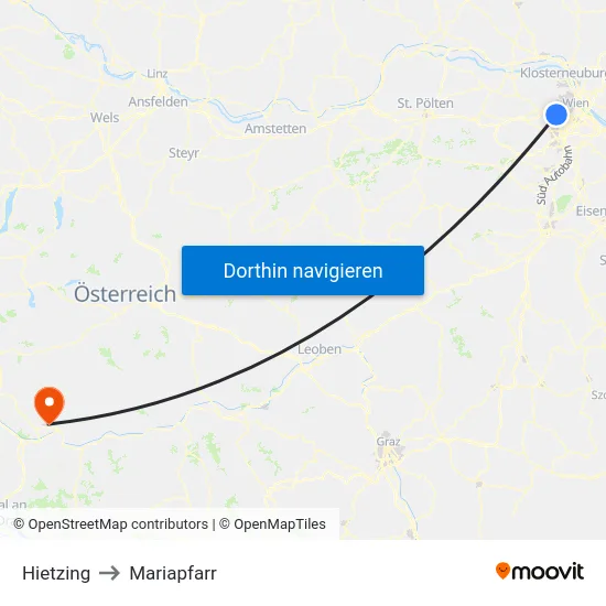 Hietzing to Mariapfarr map