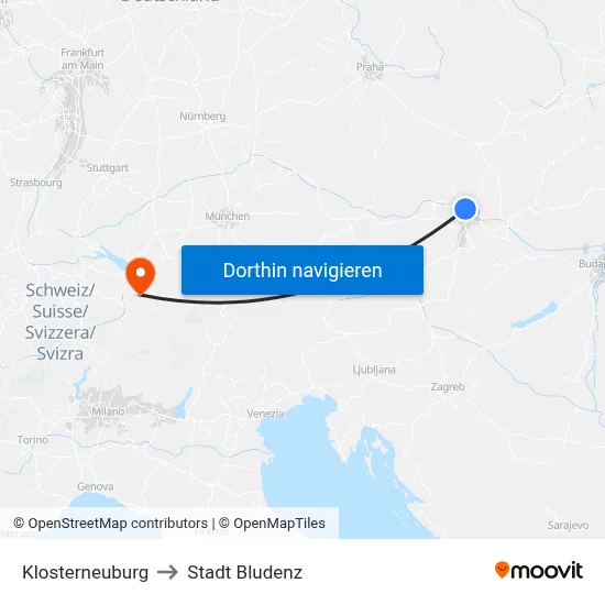 Klosterneuburg to Stadt Bludenz map