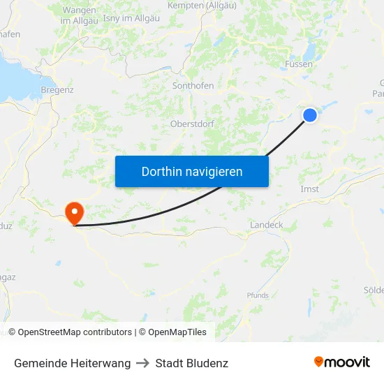 Gemeinde Heiterwang to Stadt Bludenz map
