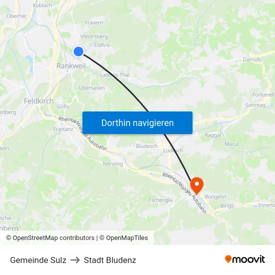 Gemeinde Sulz to Stadt Bludenz map