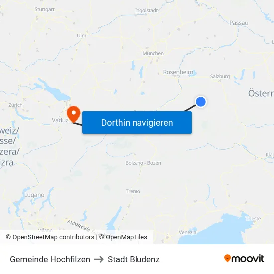 Gemeinde Hochfilzen to Stadt Bludenz map