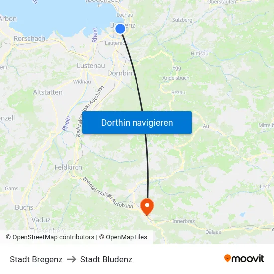 Stadt Bregenz to Stadt Bludenz map
