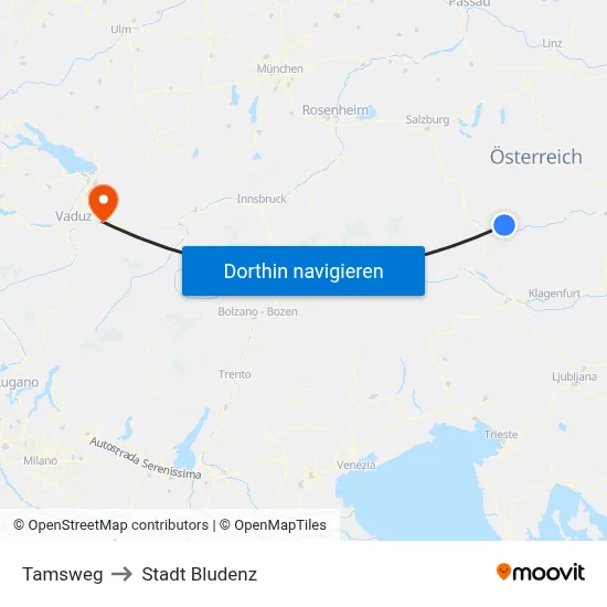 Tamsweg to Stadt Bludenz map