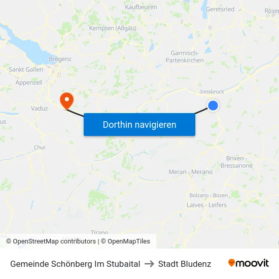Gemeinde Schönberg Im Stubaital to Stadt Bludenz map