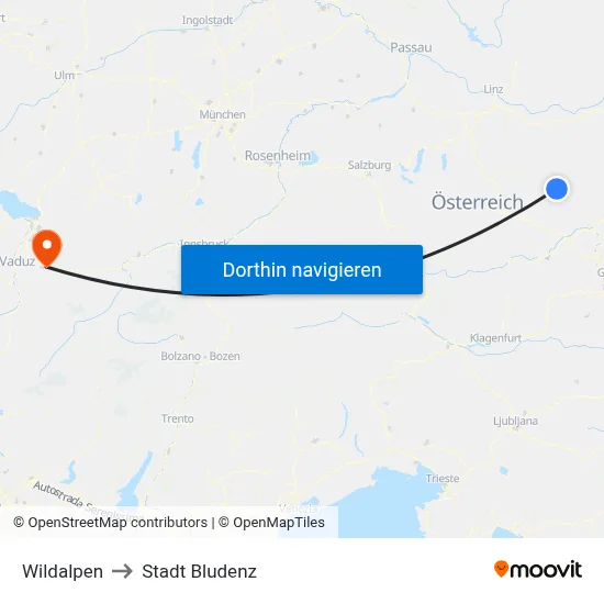 Wildalpen to Stadt Bludenz map