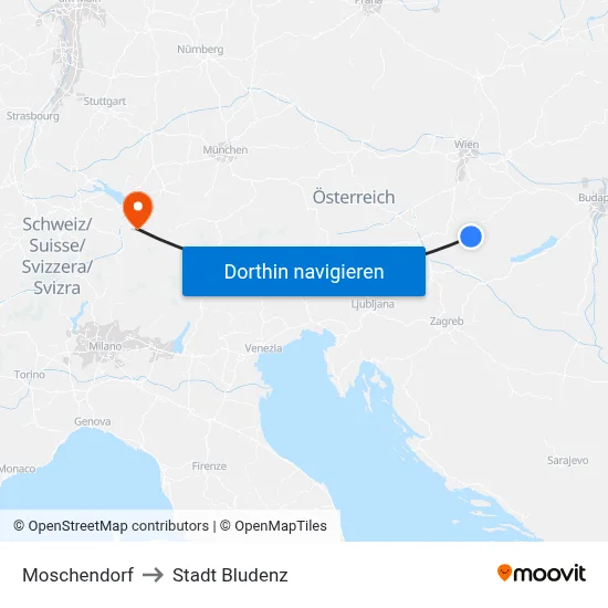 Moschendorf to Stadt Bludenz map