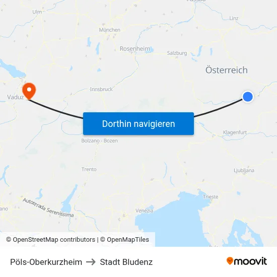 Pöls-Oberkurzheim to Stadt Bludenz map