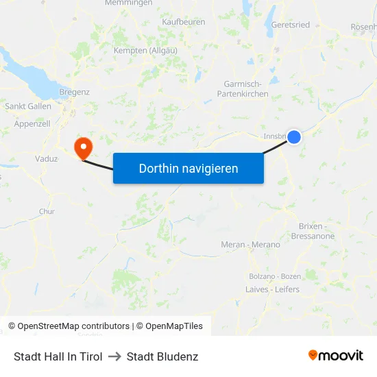 Stadt Hall In Tirol to Stadt Bludenz map