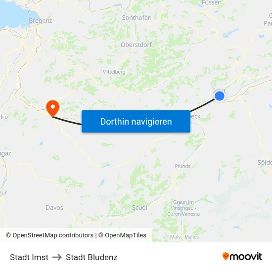 Stadt Imst to Stadt Bludenz map
