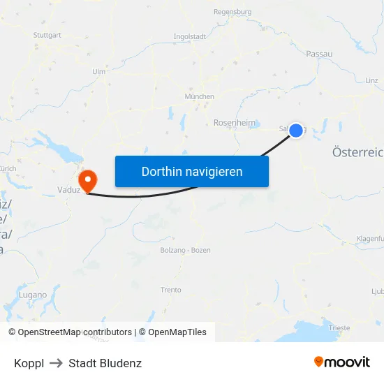 Koppl to Stadt Bludenz map