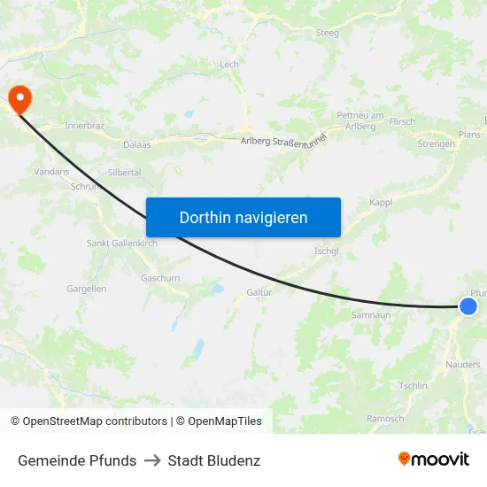 Gemeinde Pfunds to Stadt Bludenz map