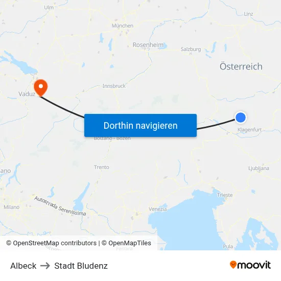 Albeck to Stadt Bludenz map