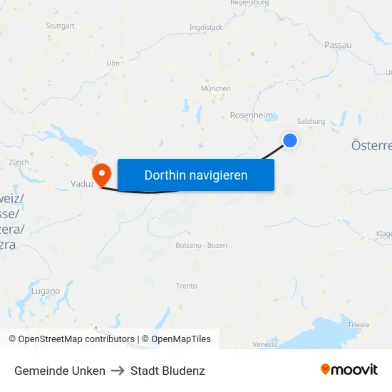 Gemeinde Unken to Stadt Bludenz map