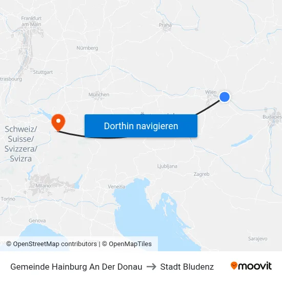 Gemeinde Hainburg An Der Donau to Stadt Bludenz map
