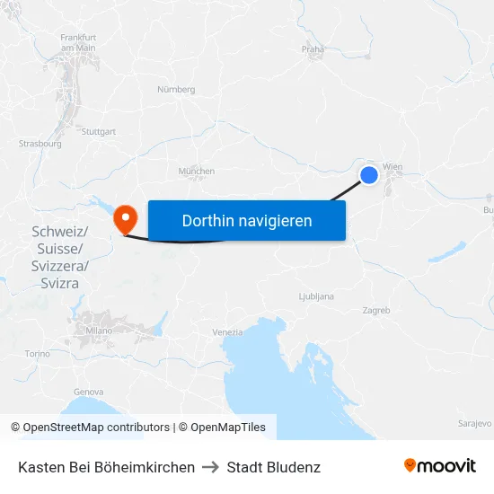 Kasten Bei Böheimkirchen to Stadt Bludenz map