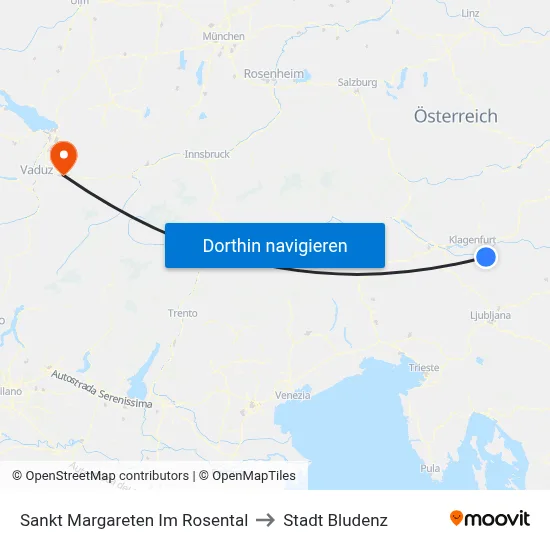 Sankt Margareten Im Rosental to Stadt Bludenz map